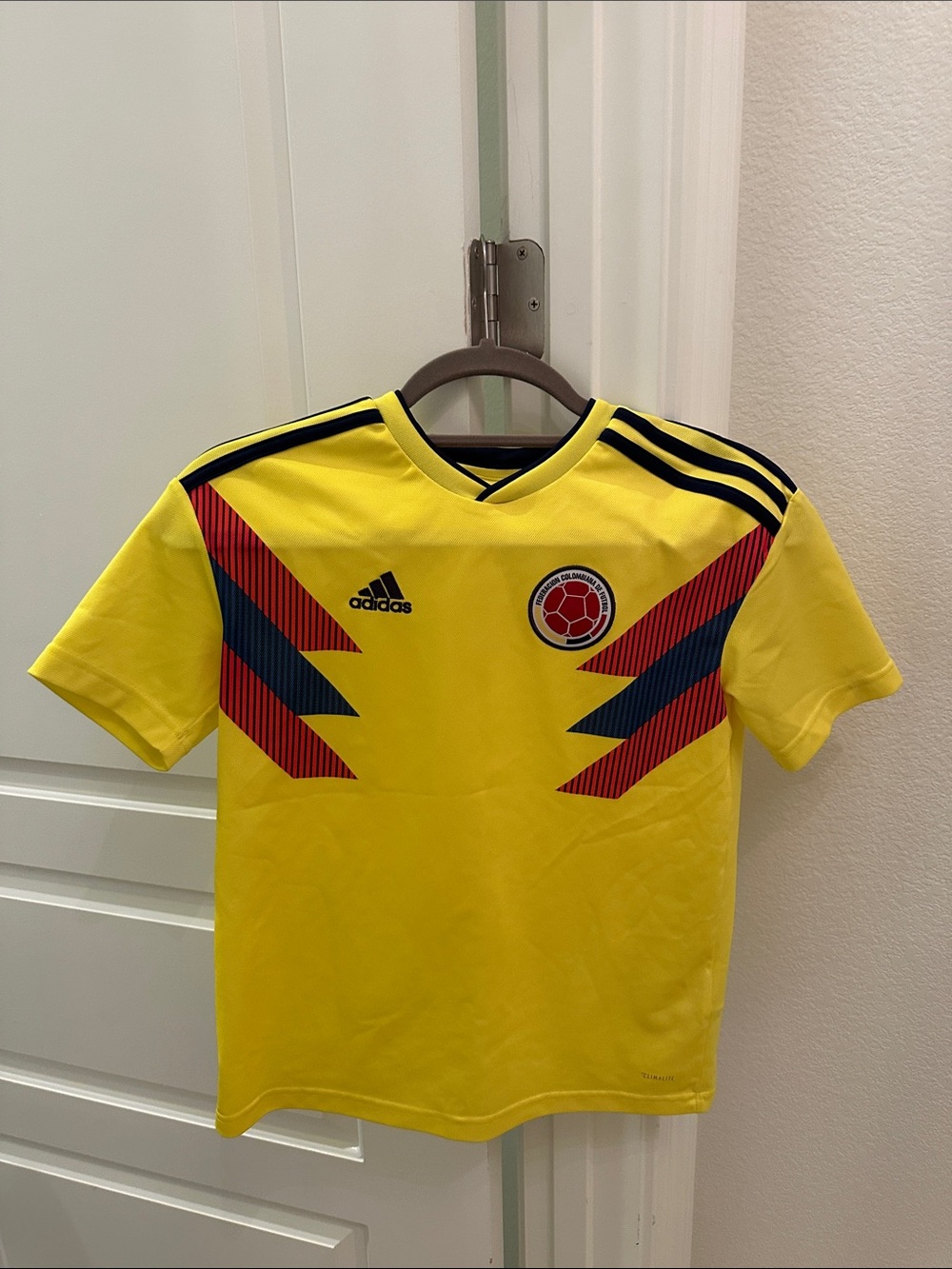 adidas Yellow Kids Colombia Soccer Top with Red & Blue Accents